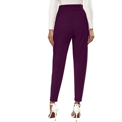 Rosolly Women's Polyester Solid With Pocket Pant (Wine)