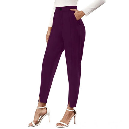 Rosolly Women's Polyester Solid With Pocket Pant (Wine)