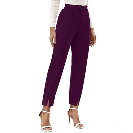 Rosolly Women's Polyester Solid With Pocket Pant (Wine)