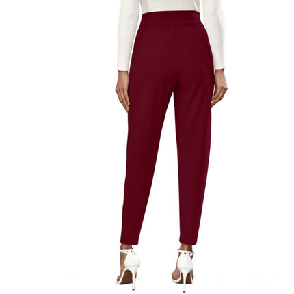 Rosolly Women's Polyester Solid With Pocket Pant (Maroon)