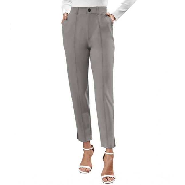 Rosolly Women's Polyester Solid With Pocket Pant (Grey)