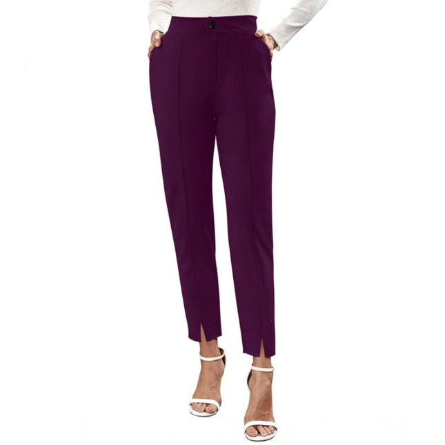 Rosolly Women's Polyester Solid With Pocket Pant (Wine)