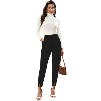 Rosolly Women's Polyester Solid With Pocket Pant (Black)