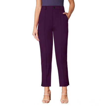 Rosolly Women's Polyester Solid With Pocket Pant (Wine)