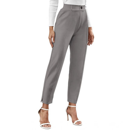 Rosolly Women's Polyester Solid With Pocket Pant (Grey)