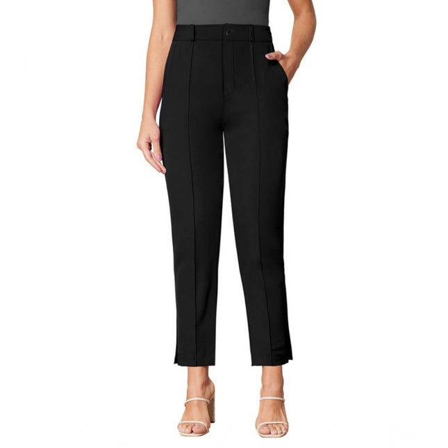 Rosolly Women's Polyester Solid With Pocket Pant (Black)