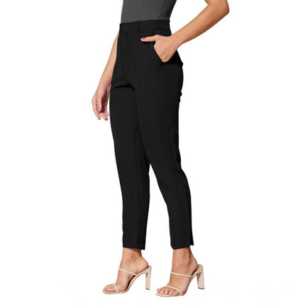 Rosolly Women's Polyester Solid With Pocket Pant (Black)