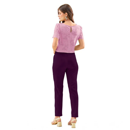 Rosolly Women's Polyester Solid With Pocket Pant (Wine)