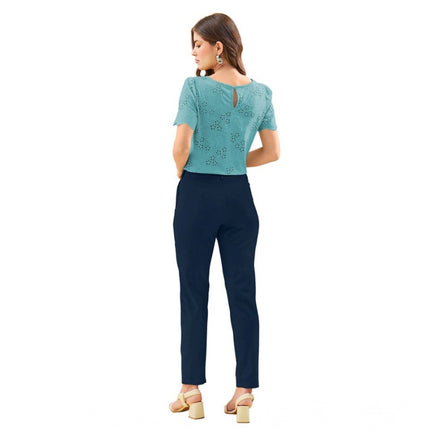 Rosolly Women's Polyester Solid With Pocket Pant (Blue)
