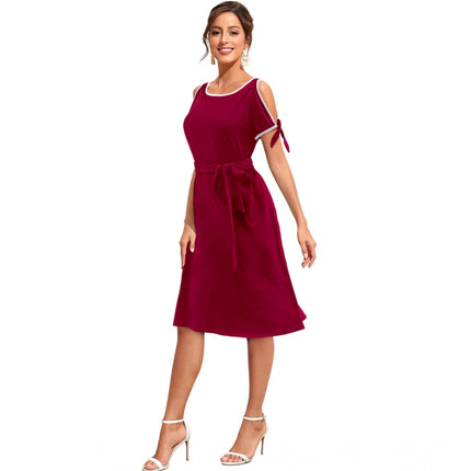 Rosolly Women's Knitting stretchable Solid Round Neck Sleeveless Dress (Maroon)