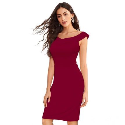 Rosolly Women's Knitting stretchable Solid Round Neck Sleeveless Dress (Maroon)