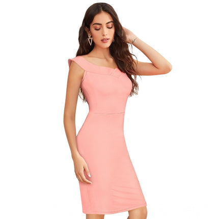 Rosolly Women's Knitting stretchable Solid Round Neck Sleeveless Dress (Peach)