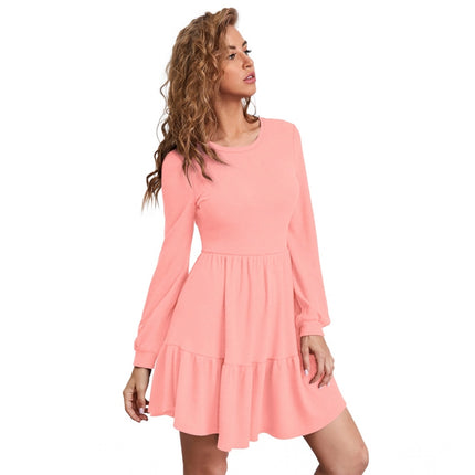 Rosolly Women's Knitting stretchable Solid Round Neck Full Sleeve Dress (Peach)