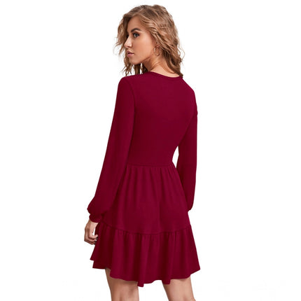 Rosolly Women's Knitting stretchable Solid Round Neck Full Sleeve Dress (Maroon)