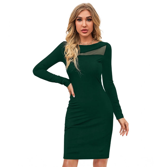 Rosolly Women's Knitting stretchable Solid Round Neck Full Sleeve Dress (Green )