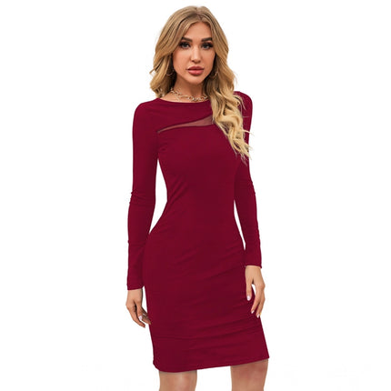 Rosolly Women's Knitting stretchable Solid Round Neck Full Sleeve Dress (Maroon)