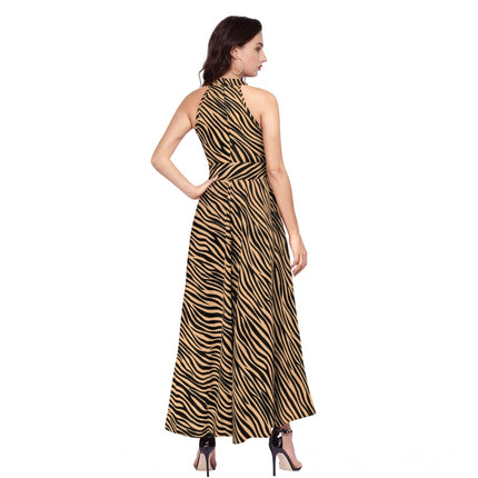 Rosolly Women's Polyester Zebra Pattern Halter Neck Sleeveless Dress (Yellow)