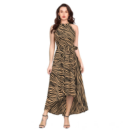 Rosolly Women's Polyester Zebra Pattern Halter Neck Sleeveless Dress (Yellow)