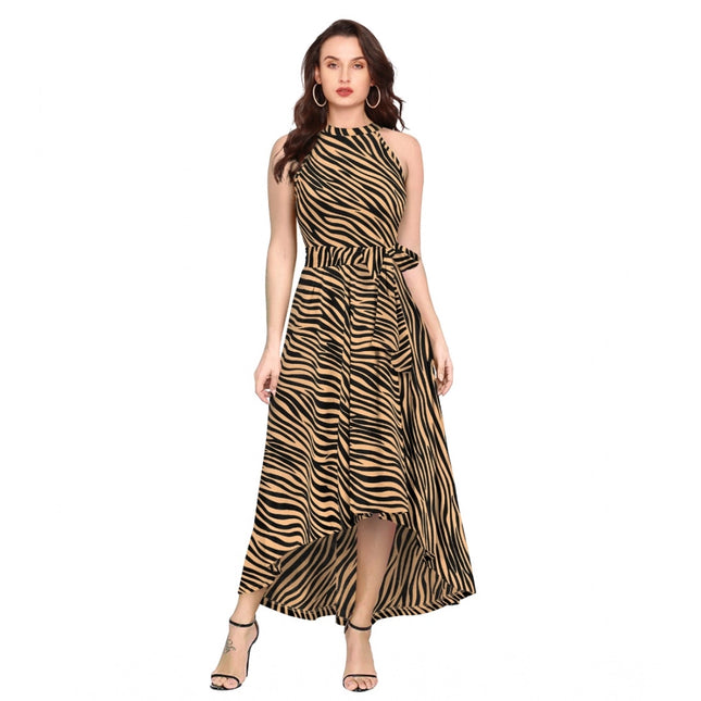 Rosolly Women's Polyester Zebra Pattern Halter Neck Sleeveless Dress (Yellow)
