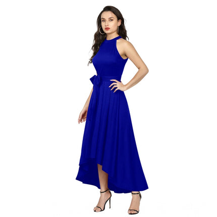 Rosolly Women's Polyster Solid Halter Neck Sleeveless Dress (Royal Blue)