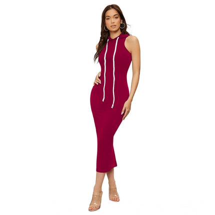 Rosolly Women's Knitting stretchable Solid Round Neck Sleeveless Dress (Maroon)