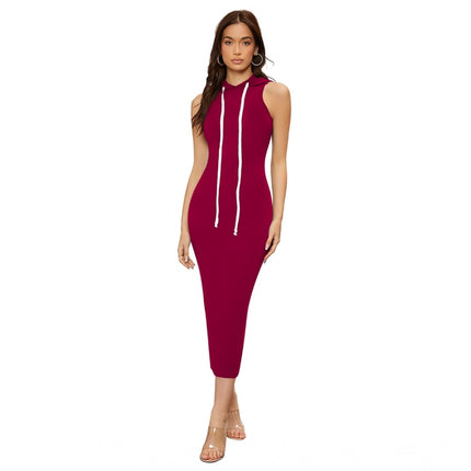 Rosolly Women's Knitting stretchable Solid Round Neck Sleeveless Dress (Maroon)