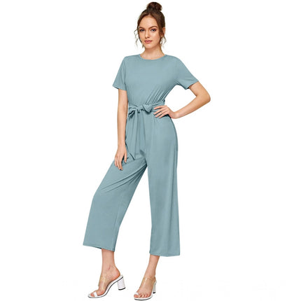 Rosolly Women's Knitting stretchable Solid Round Neck Cap Sleeve Jumpsuit (Pista )