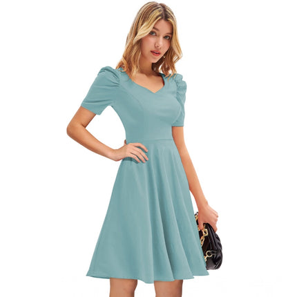 Rosolly Women's Knitting stretchable Solid V Neck Cap Sleeve Dress (Pista)