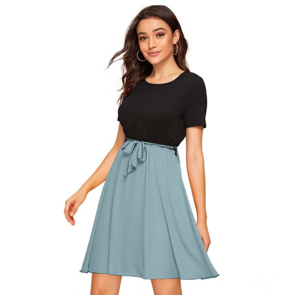 Rosolly Women's Knitting stretchable Solid Round Neck Cap Sleeve Dress (Pista)