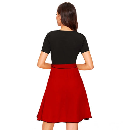 Rosolly Women's Knitting stretchable Solid Round Neck Cap Sleeve Dress (Red)