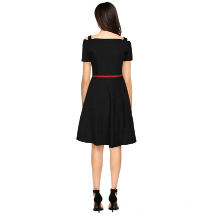 Rosolly Women's Polyester Solid V Neck Cap Sleeve Dress (Black)