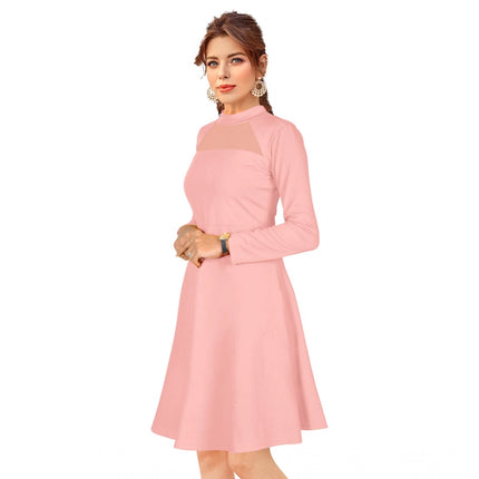 Rosolly Women's Knitting stretchable Solid Round Neck Full Sleeve Dress (Peach)