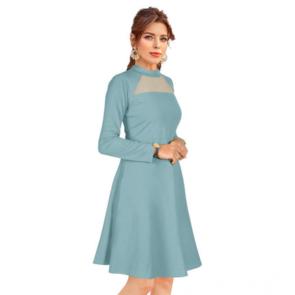 Rosolly Women's Knitting stretchable Solid Round Neck Full Sleeve Dress (Pista)