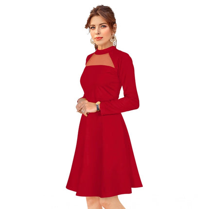Rosolly Women's Knitting stretchable Solid Round Neck Full Sleeve Dress (Red)