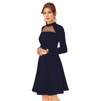 Rosolly Women's Knitting stretchable Solid Round Neck Full Sleeve Dress (Blue)