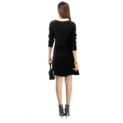 Rosolly Women's Polyester Solid Collar 3-4th Dress (Black)