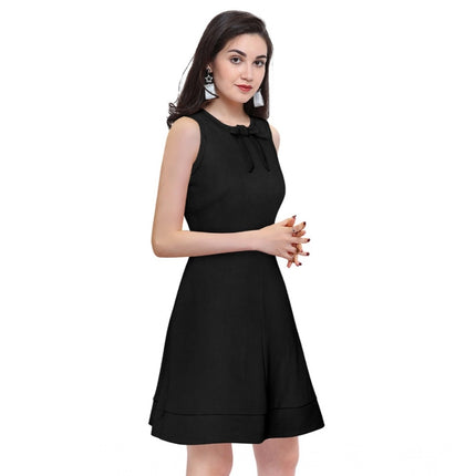 Rosolly Women's Polyester Solid Round Neck Sleeveless Dress (Black)