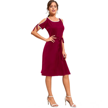 Rosolly Women's Knitting stretchable Solid Round Neck Sleeveless Dress (Maroon)
