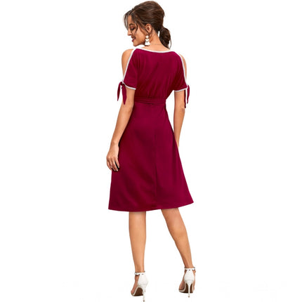 Rosolly Women's Knitting stretchable Solid Round Neck Sleeveless Dress (Maroon)