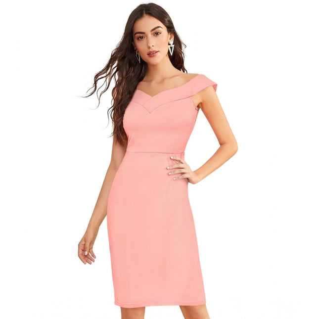 Rosolly Women's Knitting stretchable Solid Round Neck Sleeveless Dress (Peach)