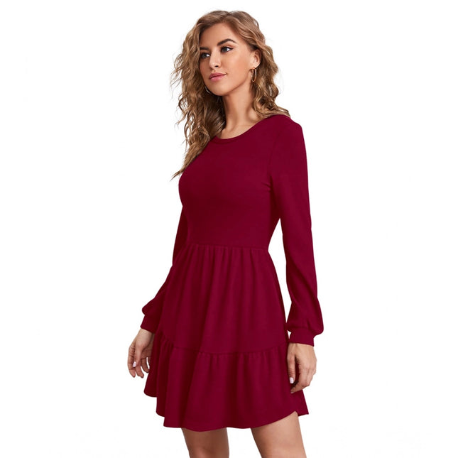 Rosolly Women's Knitting stretchable Solid Round Neck Full Sleeve Dress (Maroon)