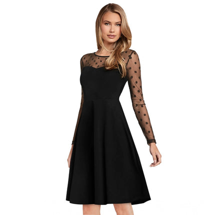 Rosolly Women's Knitting stretchable Solid Round Neck Full Sleeve Dress (Black)