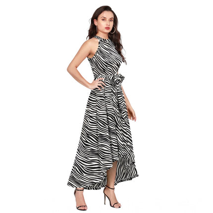 Rosolly Women's Polyester Zebra Pattern Halter Neck Sleeveless Dress (White)