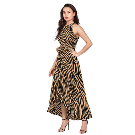 Rosolly Women's Polyester Zebra Pattern Halter Neck Sleeveless Dress (Yellow)