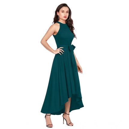 Rosolly Women's Polyster Solid Halter Neck Sleeveless Dress (Morpichh)