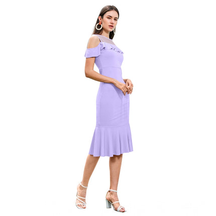 Rosolly Women's Knitting stretchable Solid Round Neck Sleeveless Dress (Purple)