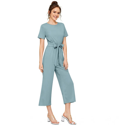 Rosolly Women's Knitting stretchable Solid Round Neck Cap Sleeve Jumpsuit (Pista )