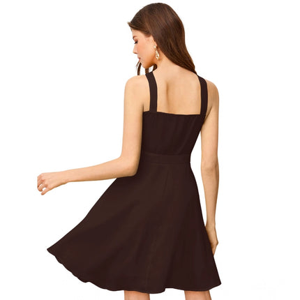 Rosolly Women's Knitting stretchable Solid Halter Neck Sleeveless Dress (Coffee)
