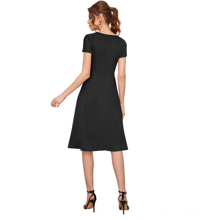 Rosolly Women's Knitting stretchable Solid Round Neck Cap Sleeve Dress (Black)
