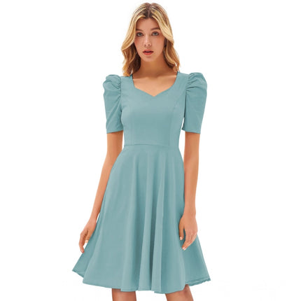 Rosolly Women's Knitting stretchable Solid V Neck Cap Sleeve Dress (Pista)